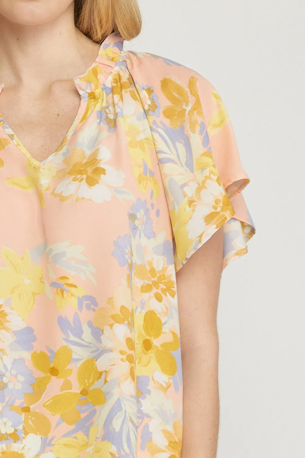 Flutter Sleeve Floral Top, Peach