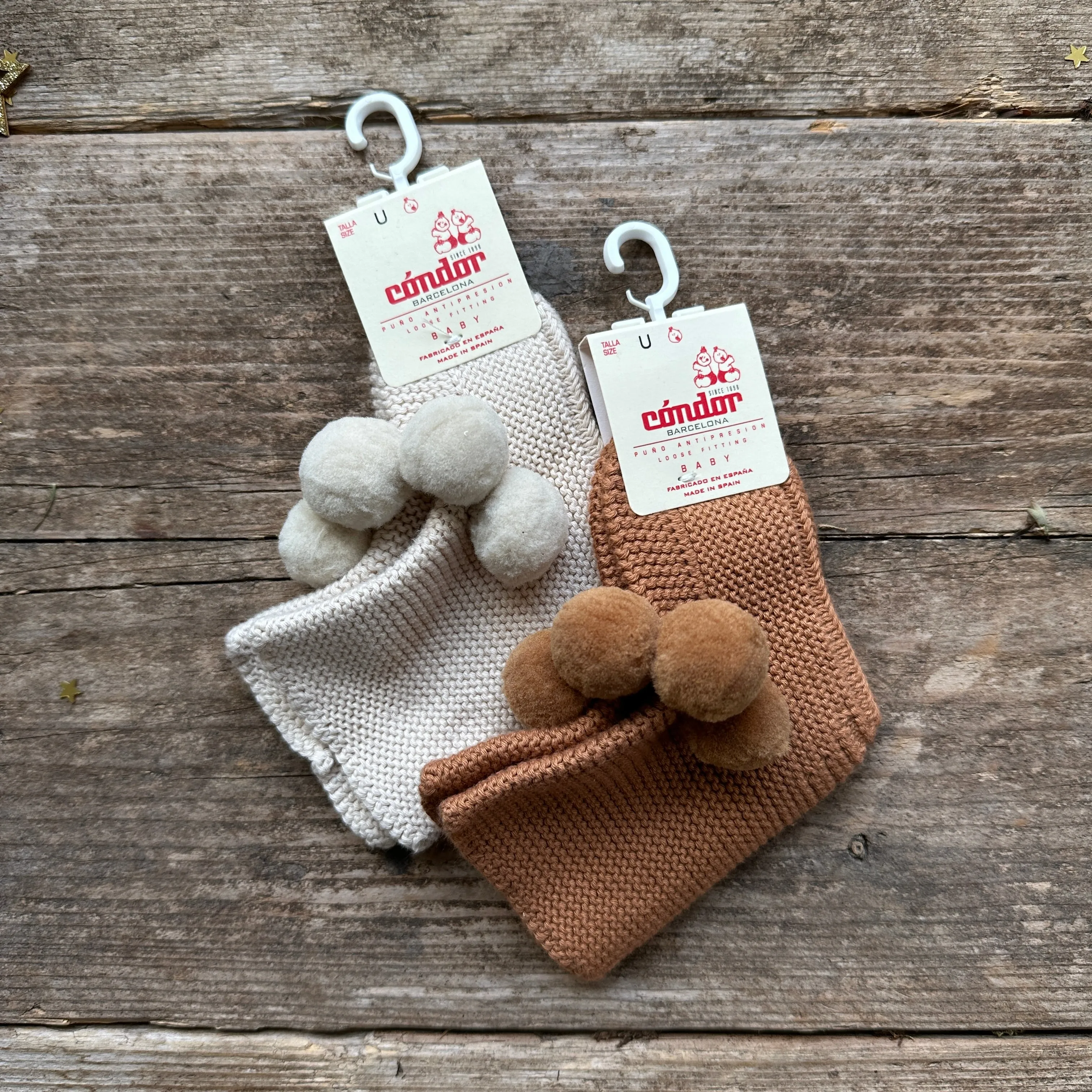 Garter Stitch Baby Booties With Pompoms | Linen