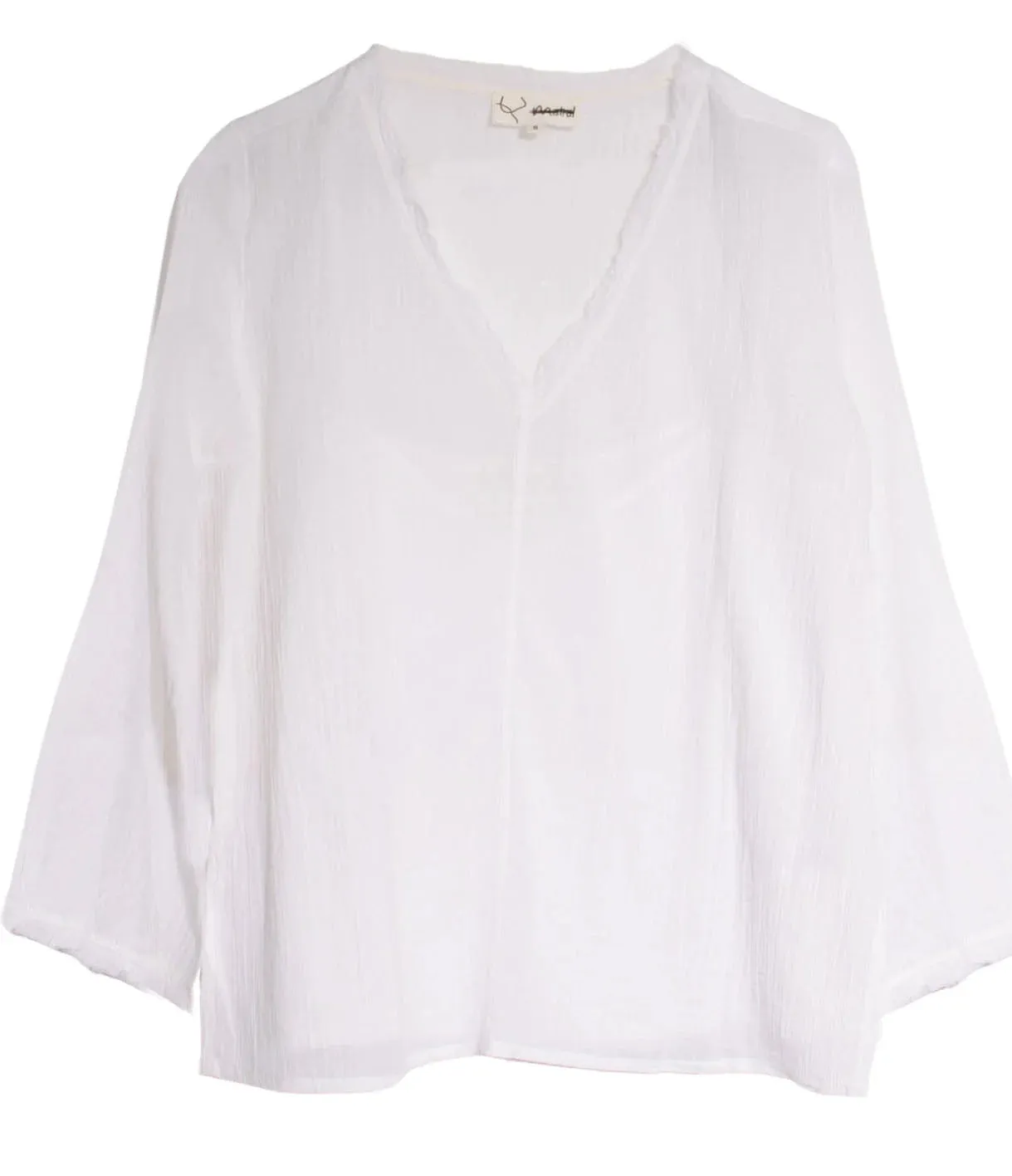 Gauze Frayed V Neck Top