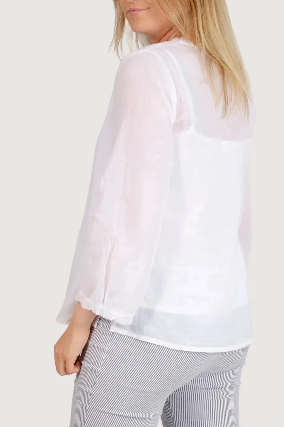 Gauze Frayed V Neck Top