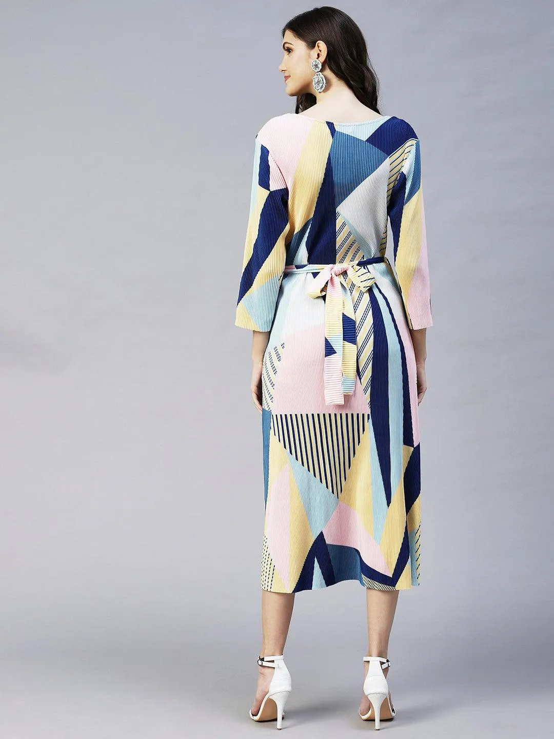 Geometric Abstract Printed A-Line Midi Dress - Multi