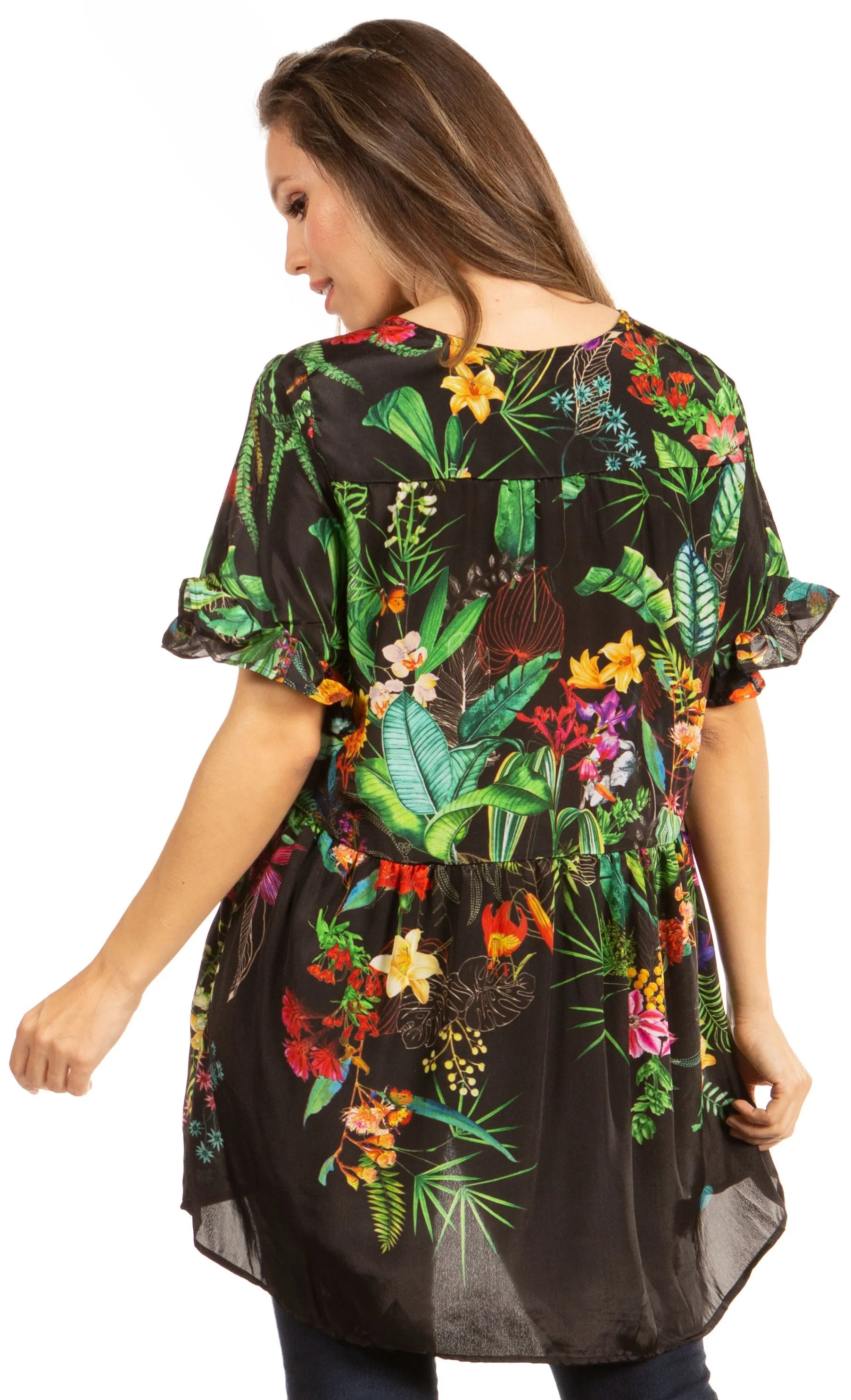 Get Summer Ready with Sakkas Eli Women's Floral Ruffle Top Blouse Tunic