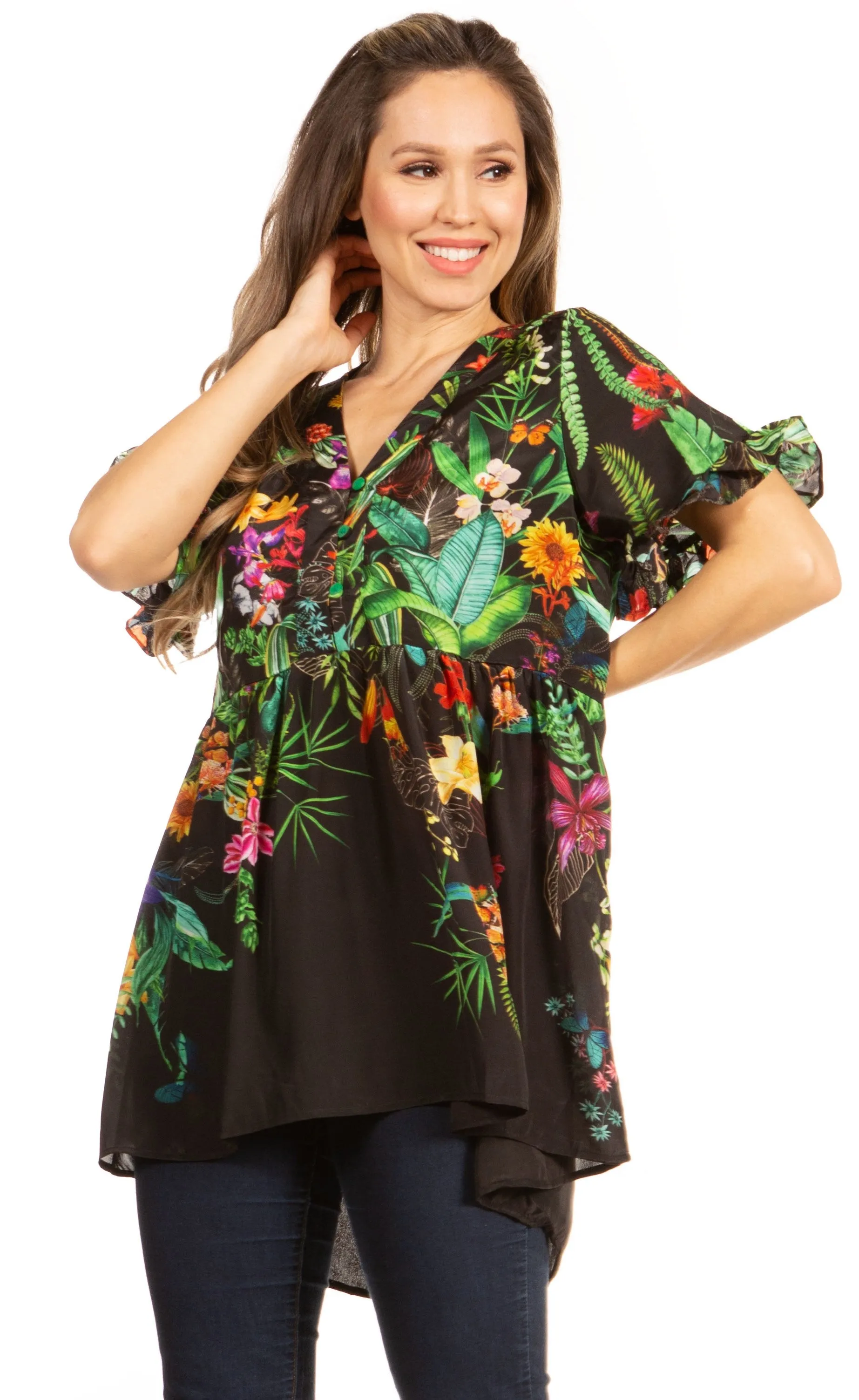 Get Summer Ready with Sakkas Eli Women's Floral Ruffle Top Blouse Tunic