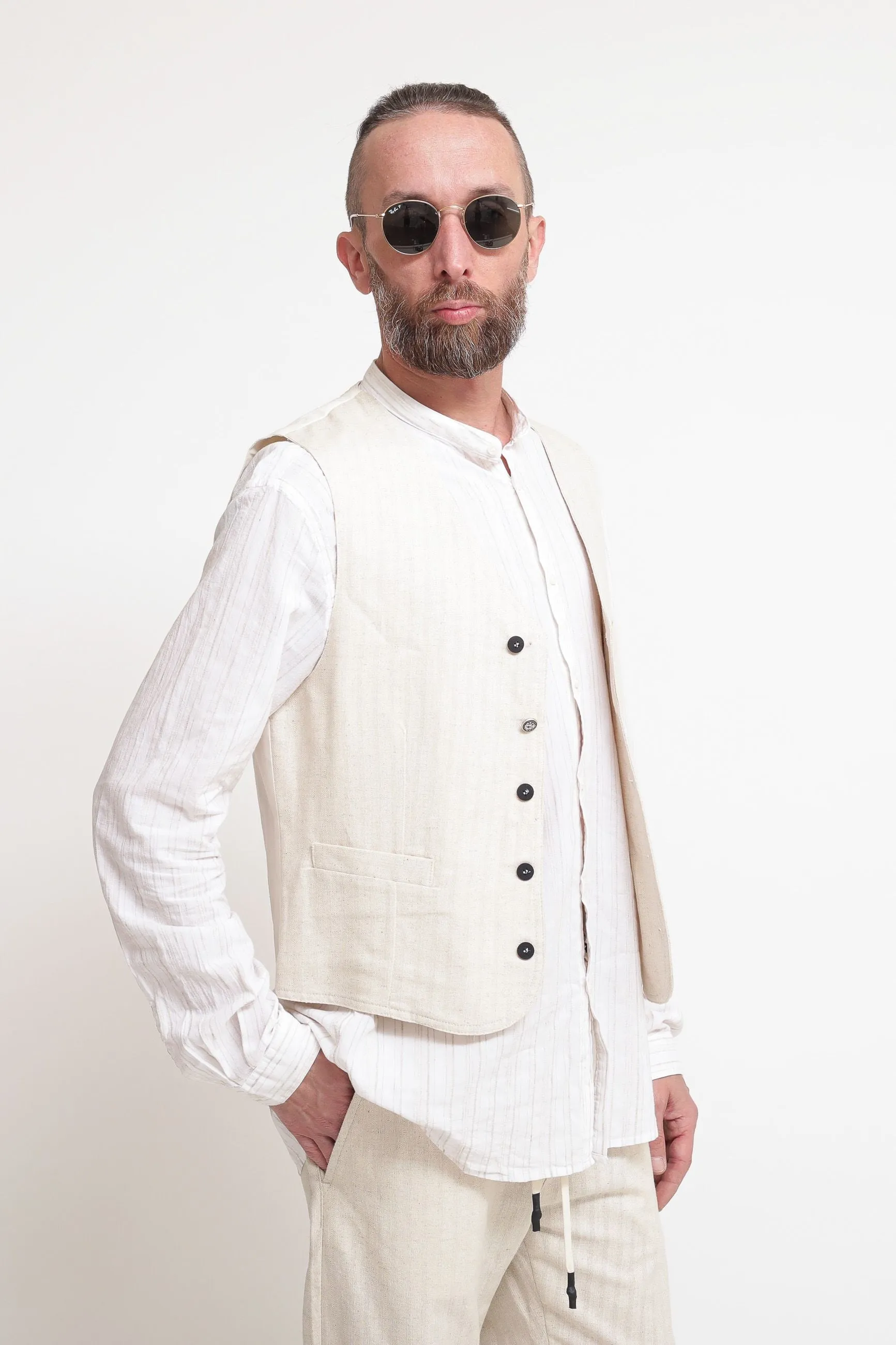 Gilet Cotone Lino Off White