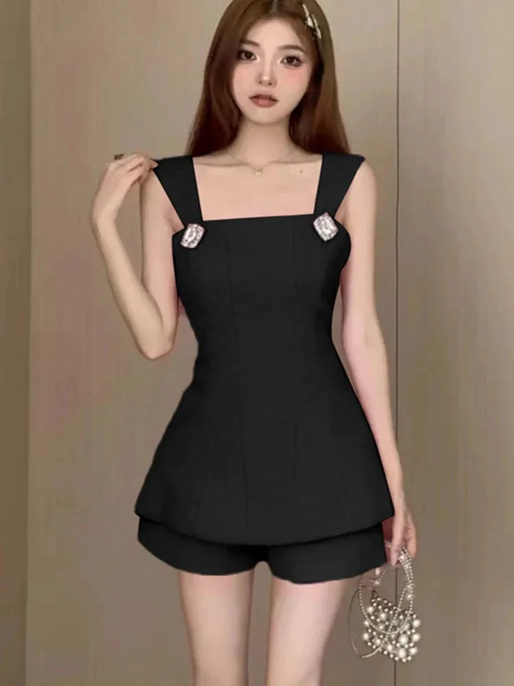 Girlary Summer New Korean Sexy Backless Bow Cute Solid Color Camisole Women   High Waist Casual All Match Shorts Two-piece Suit