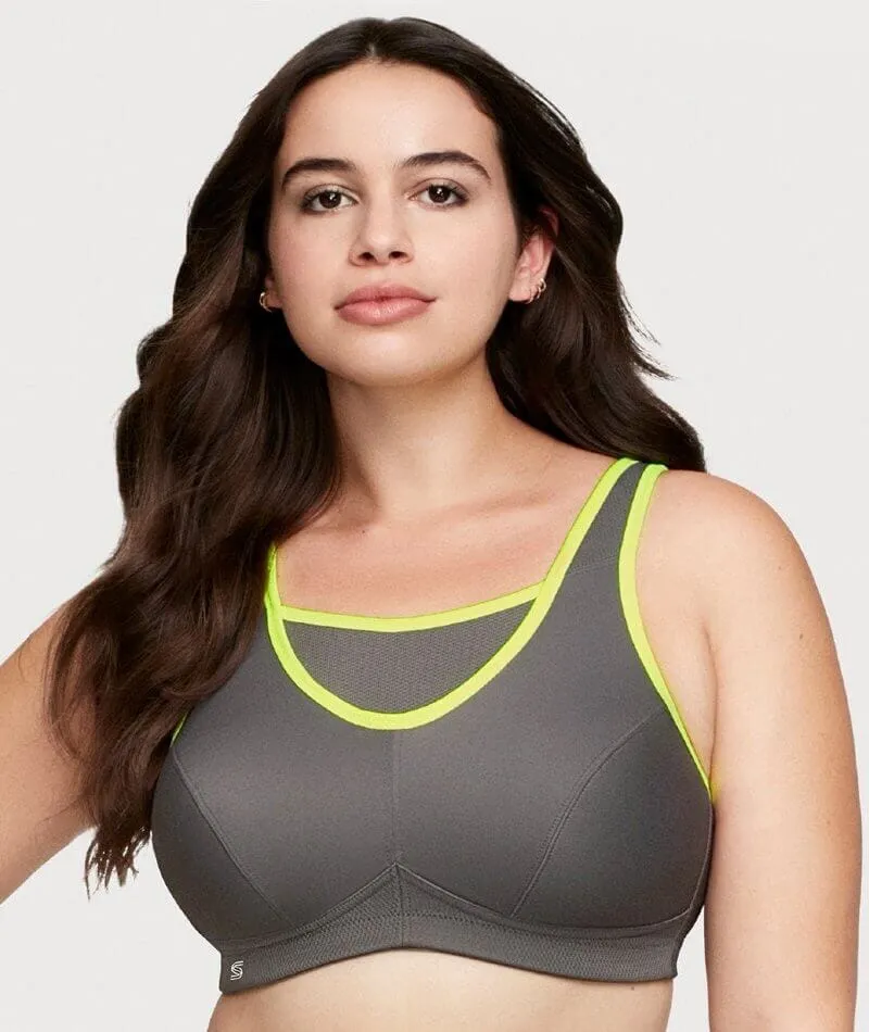 Glamorise No-Bounce Camisole Wire-Free Sports Bra - Gray/Yellow