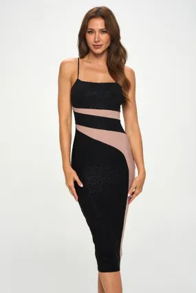 Glitter Contrast Midi Dress