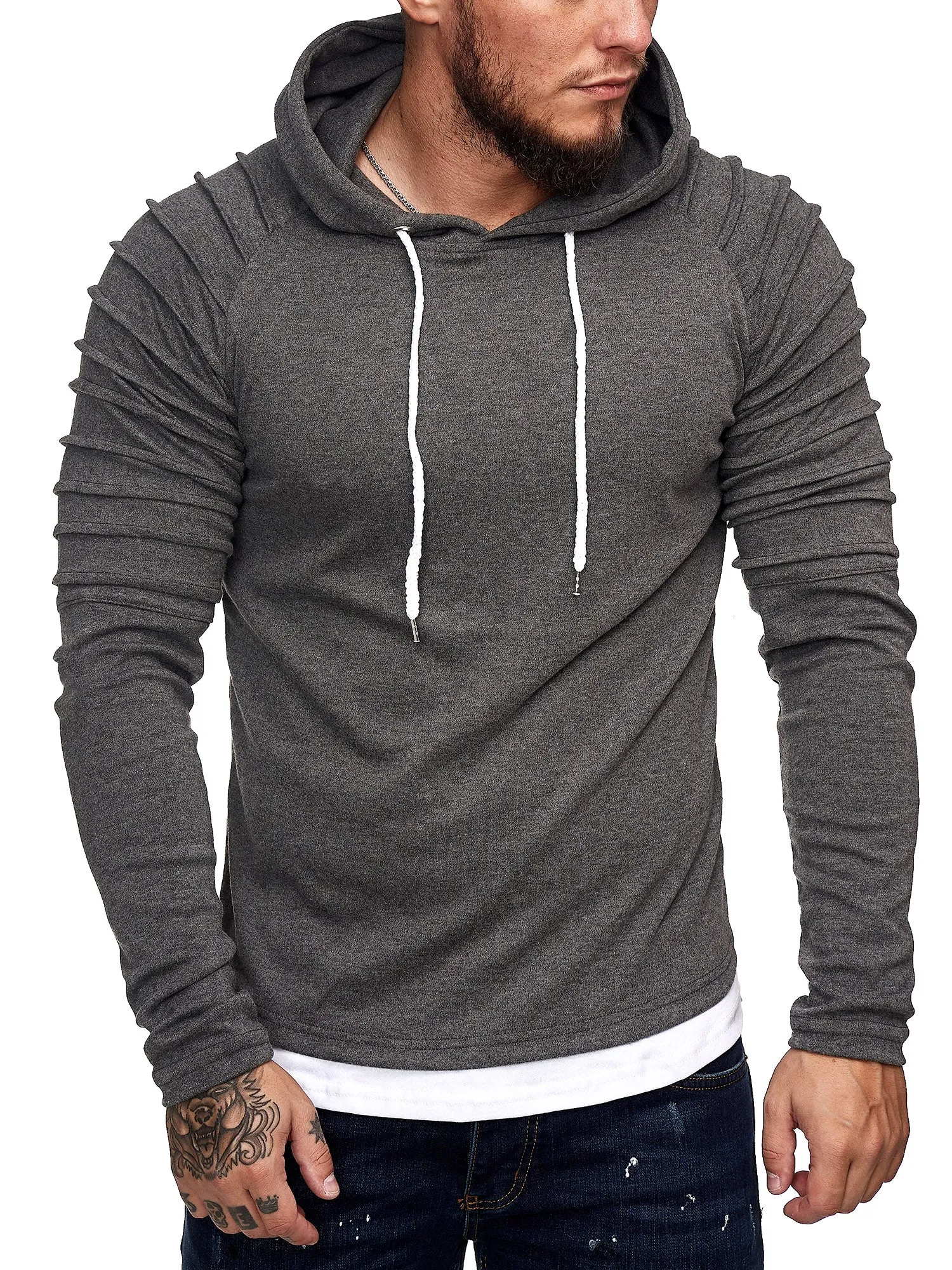 Goum Extention Ribbed Hoodie Sweatshirt - Asphalt Gray X0029C