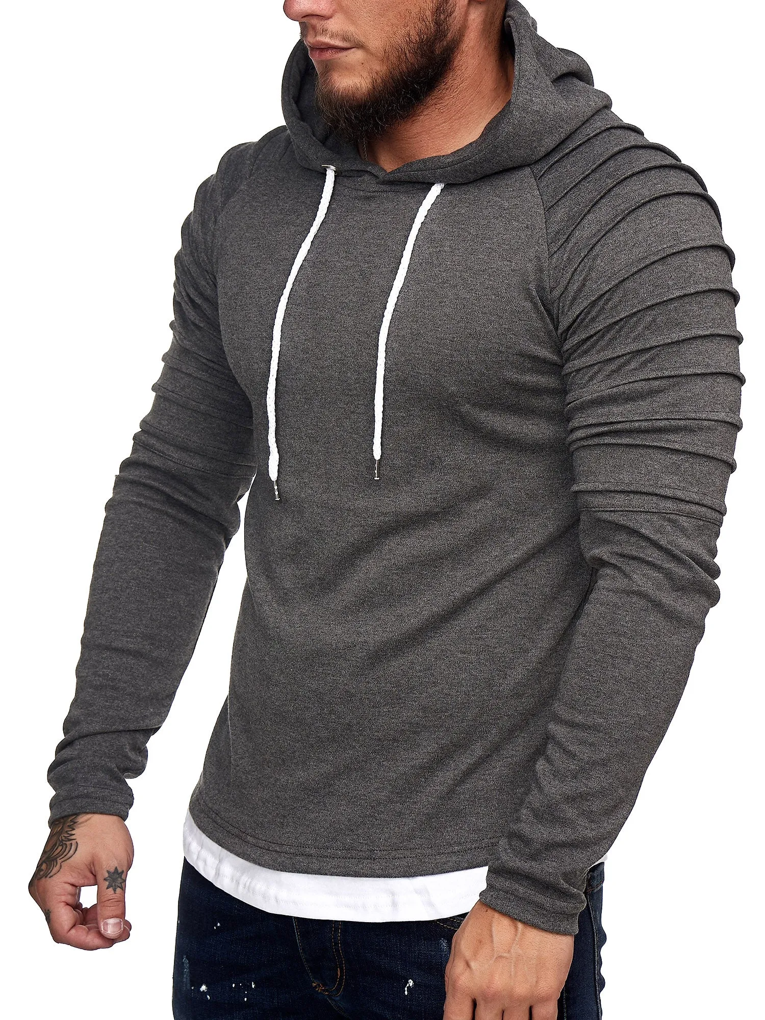 Goum Extention Ribbed Hoodie Sweatshirt - Asphalt Gray X0029C