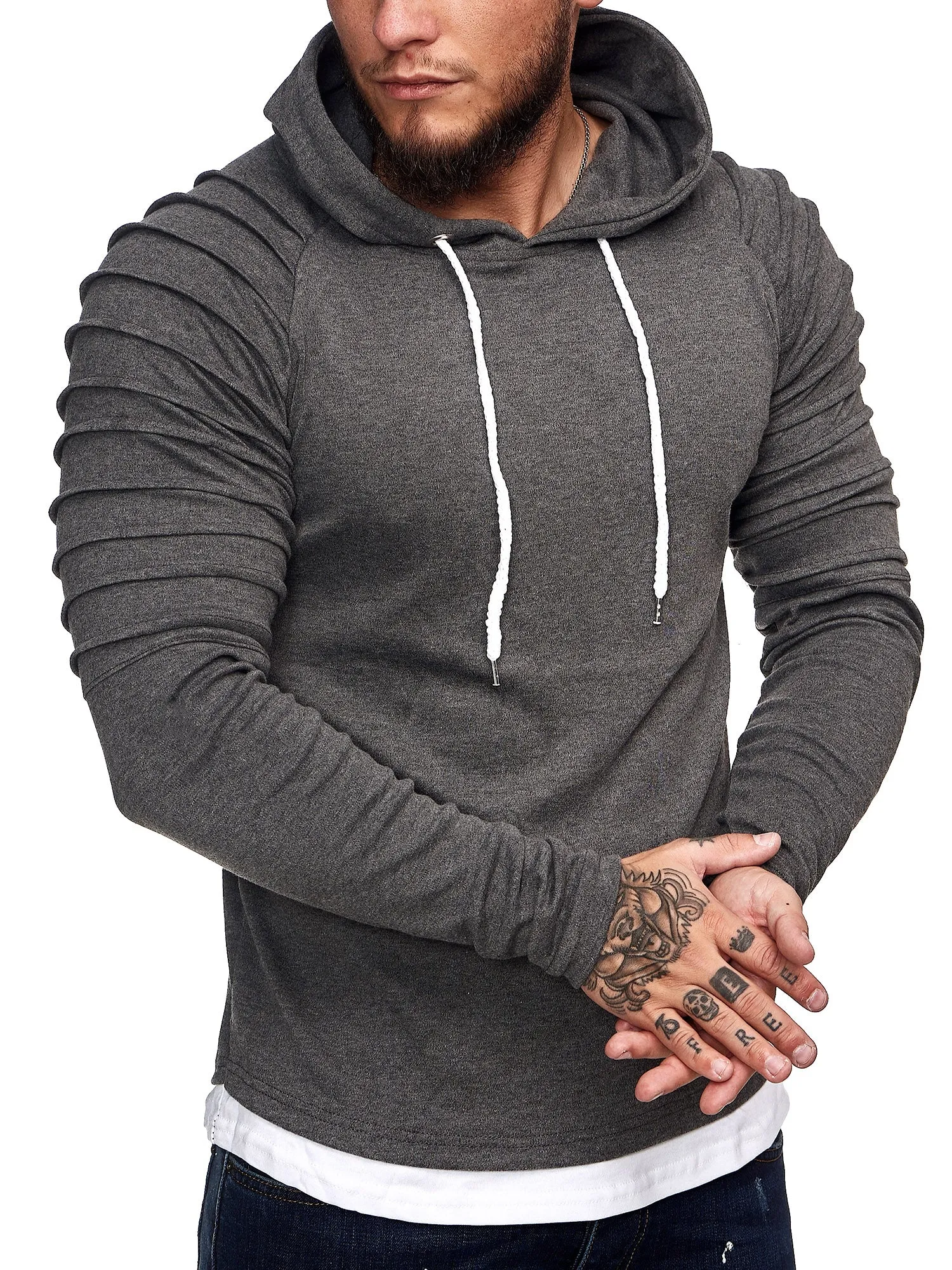 Goum Extention Ribbed Hoodie Sweatshirt - Asphalt Gray X0029C