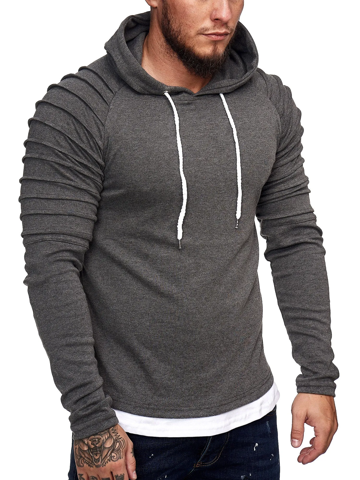 Goum Extention Ribbed Hoodie Sweatshirt - Asphalt Gray X0029C