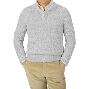 Grey Melange Wool Quarter Button Sweater