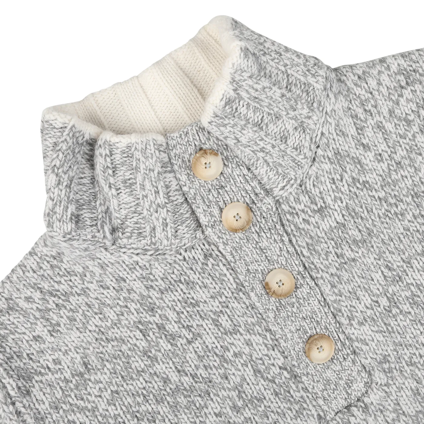 Grey Melange Wool Quarter Button Sweater