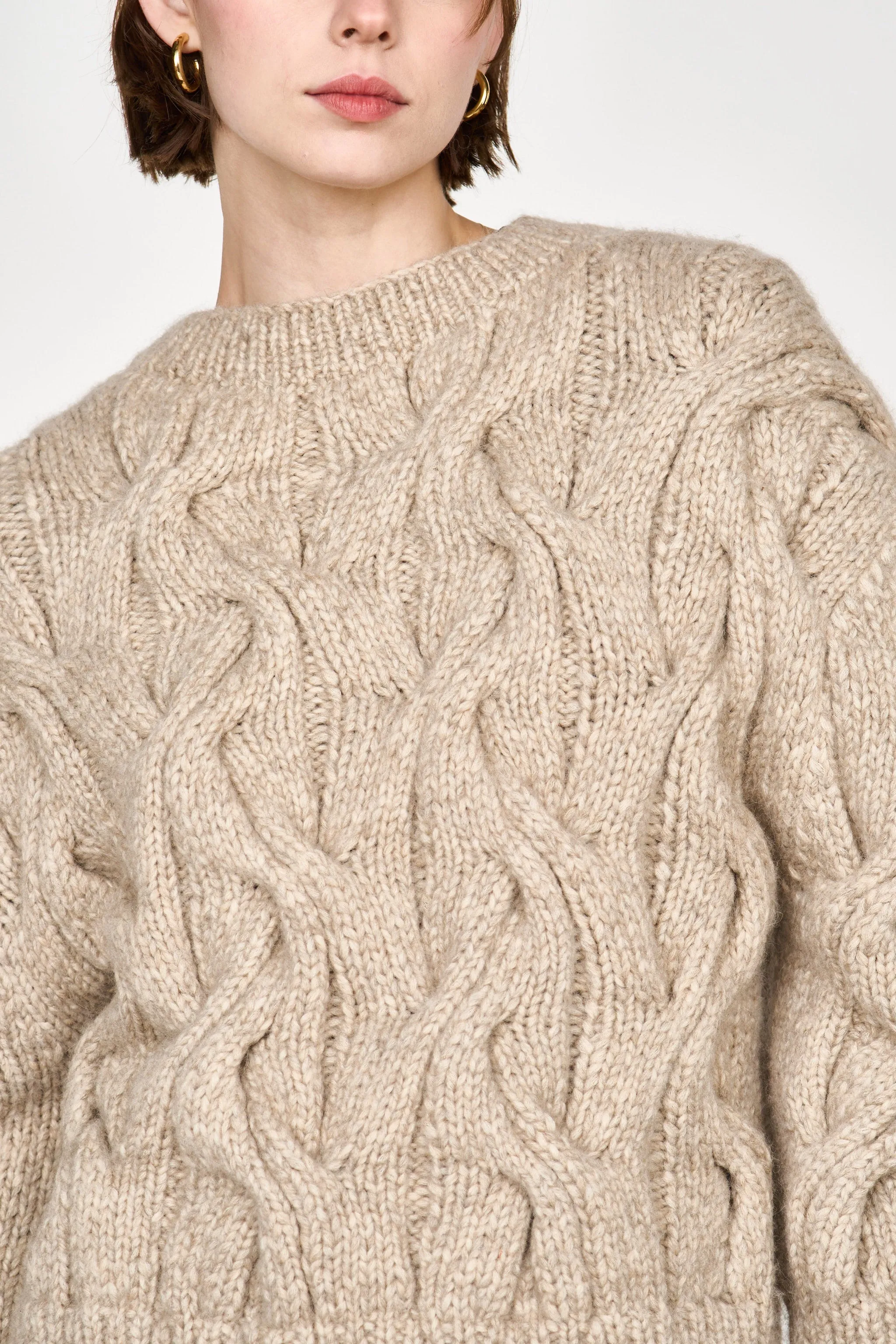 Handknit Cortina Cable Pullover in Camel