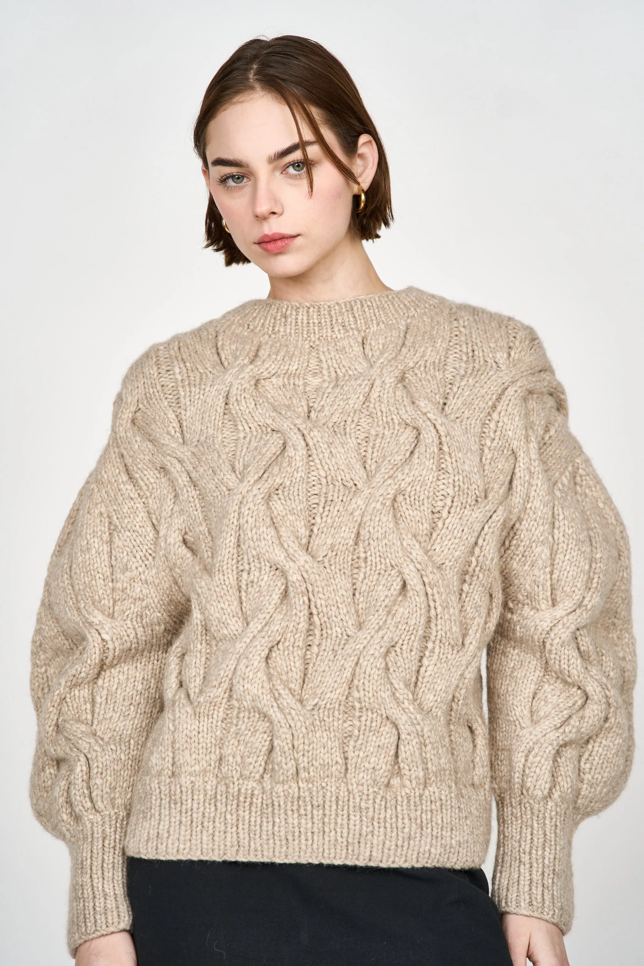 Handknit Cortina Cable Pullover in Camel