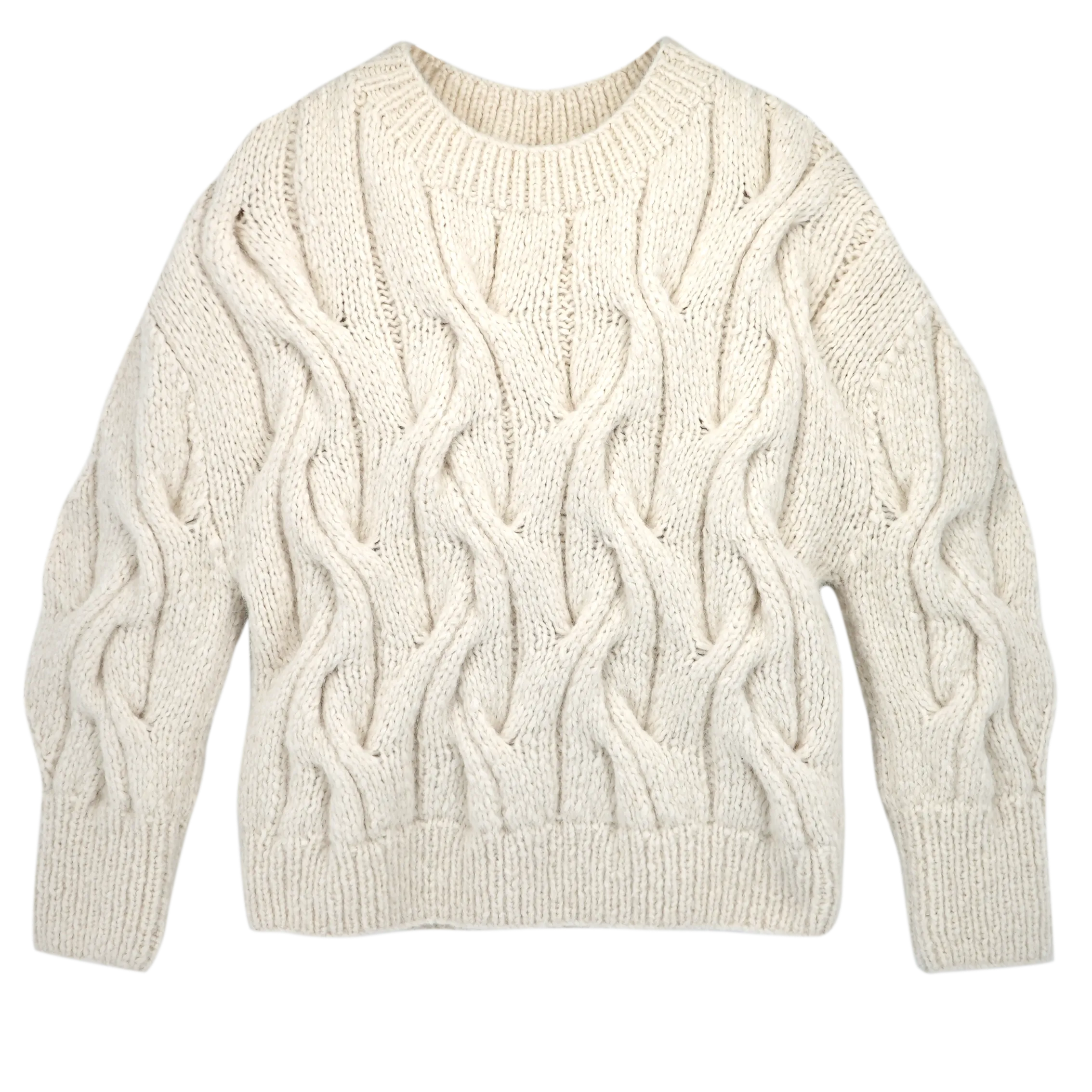 Handknit Cortina Cable Pullover in Cream