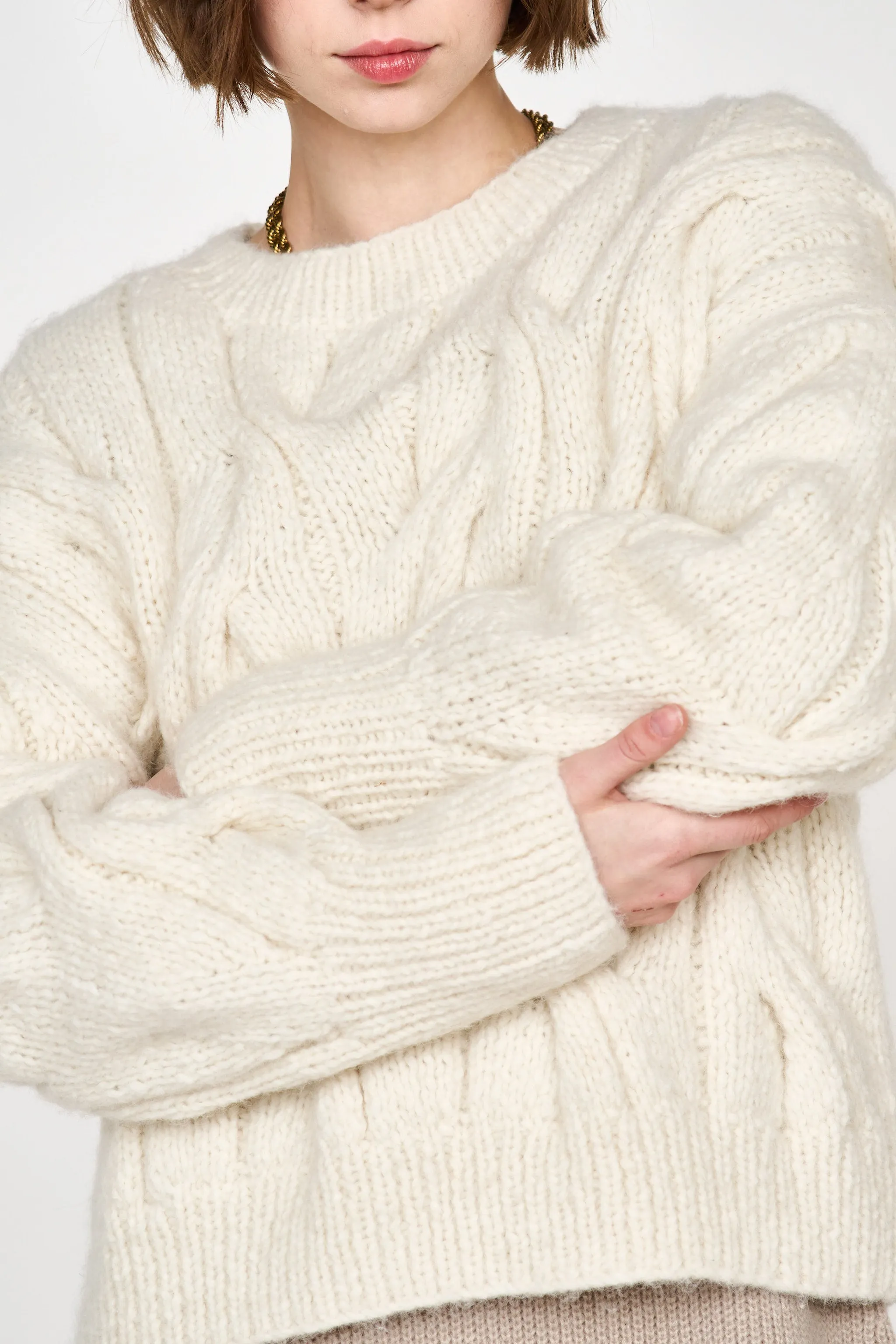 Handknit Cortina Cable Pullover in Cream