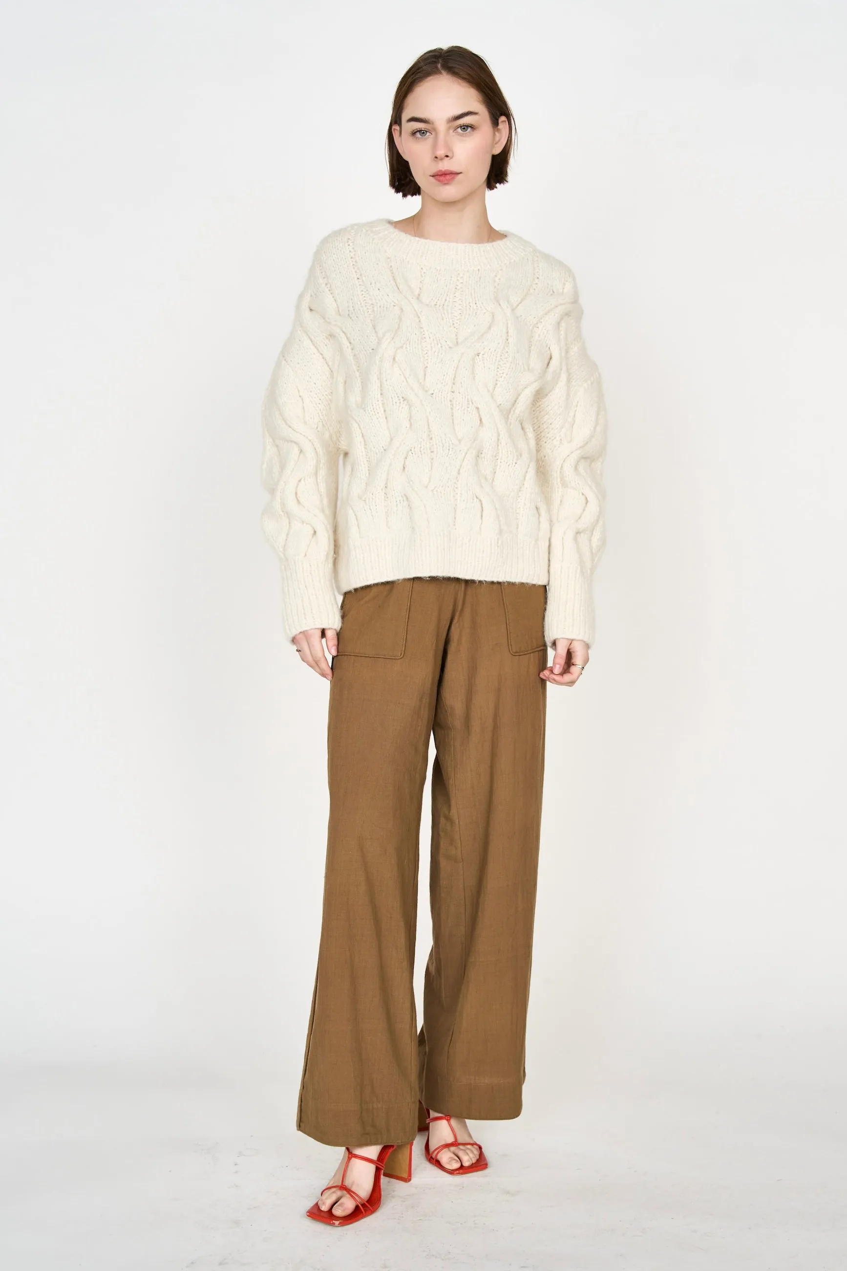 Handknit Cortina Cable Pullover in Cream