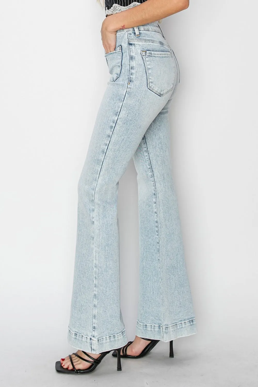 High Rise Front Patch Pocket Flare Jeans