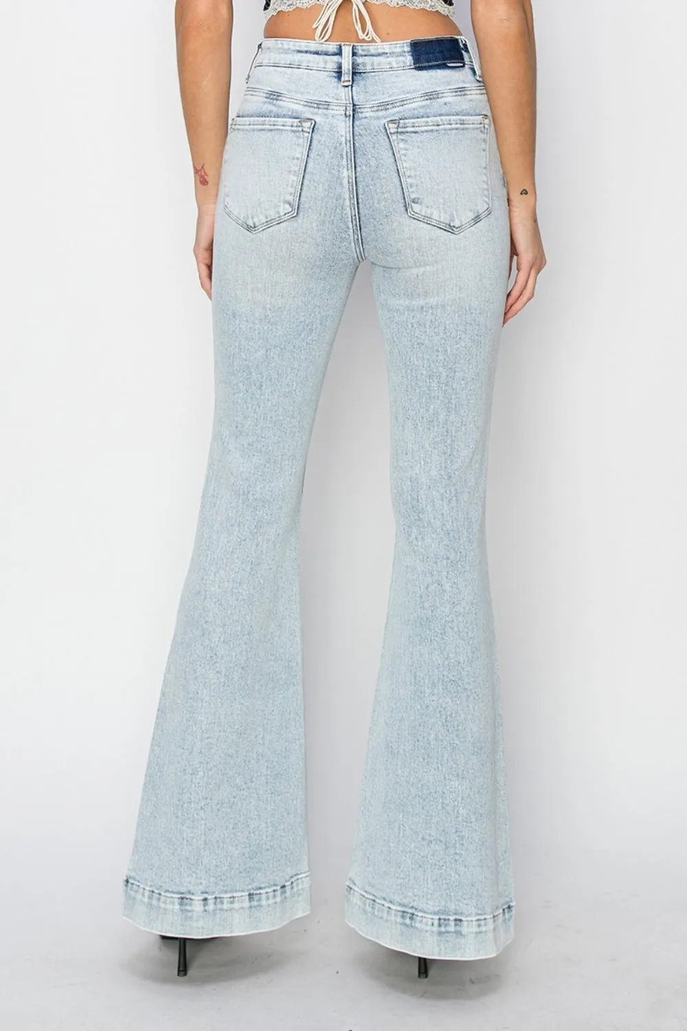 High Rise Front Patch Pocket Flare Jeans