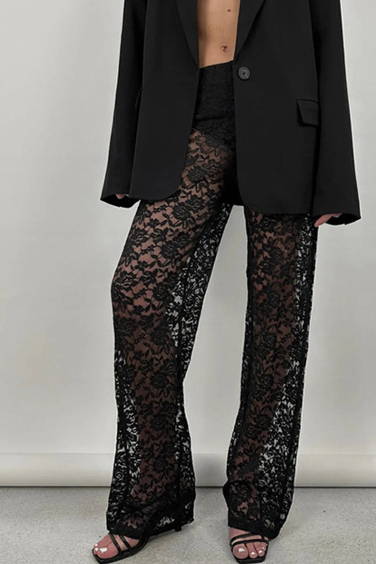 High Waist Patchwork Lace Hollow Out Long Pants