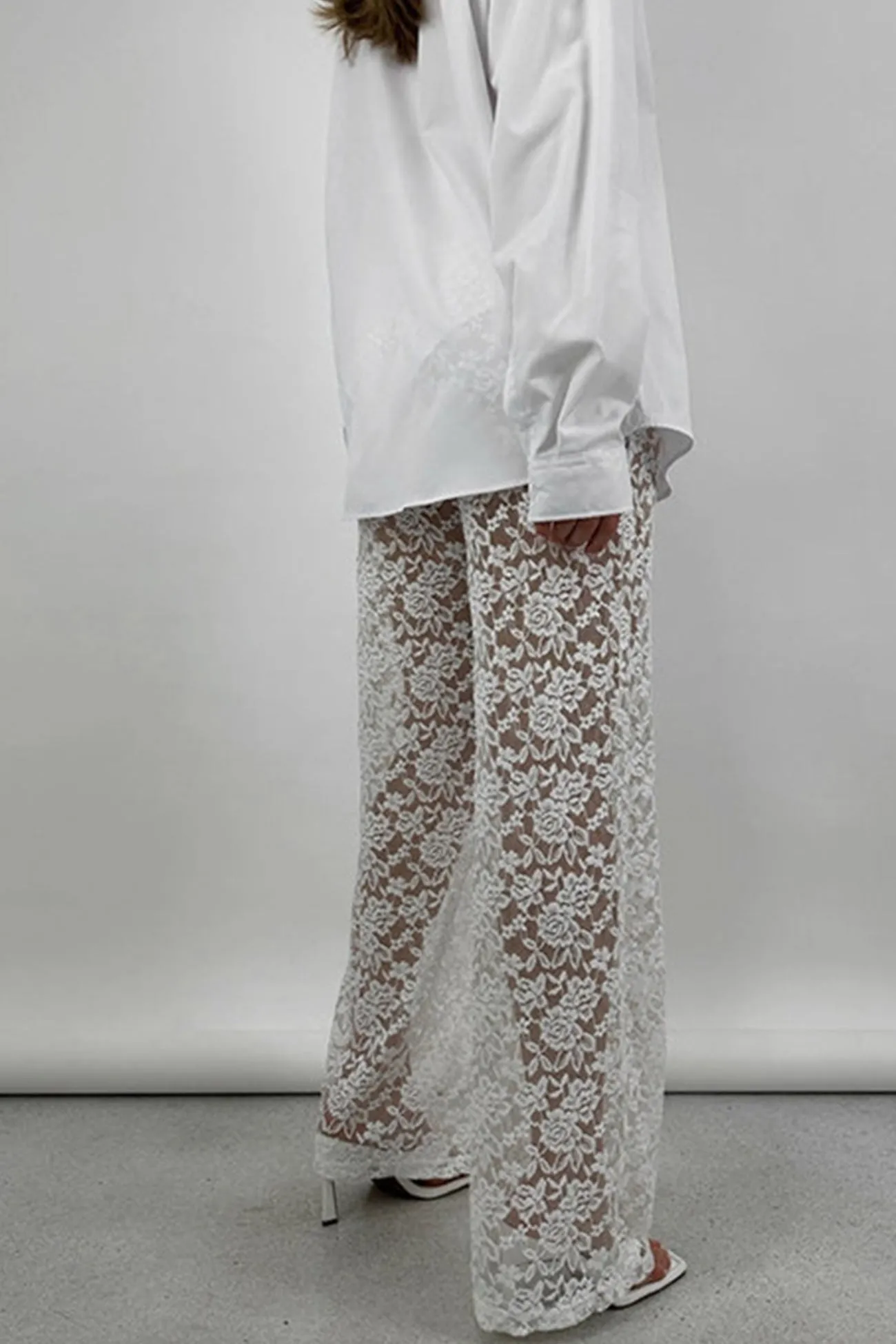 High Waist Patchwork Lace Hollow Out Long Pants