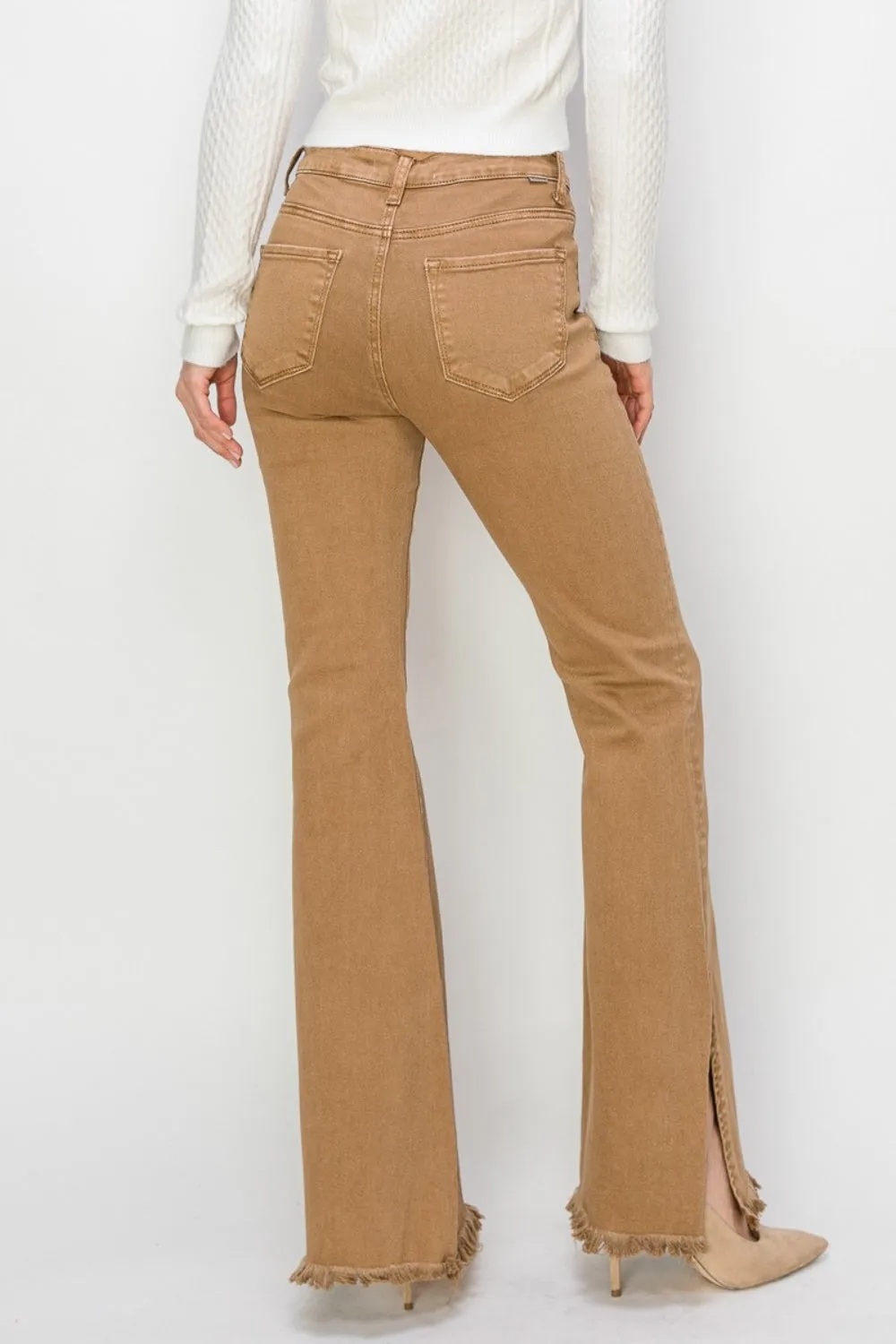 High Waist Side Slit Flare Jeans