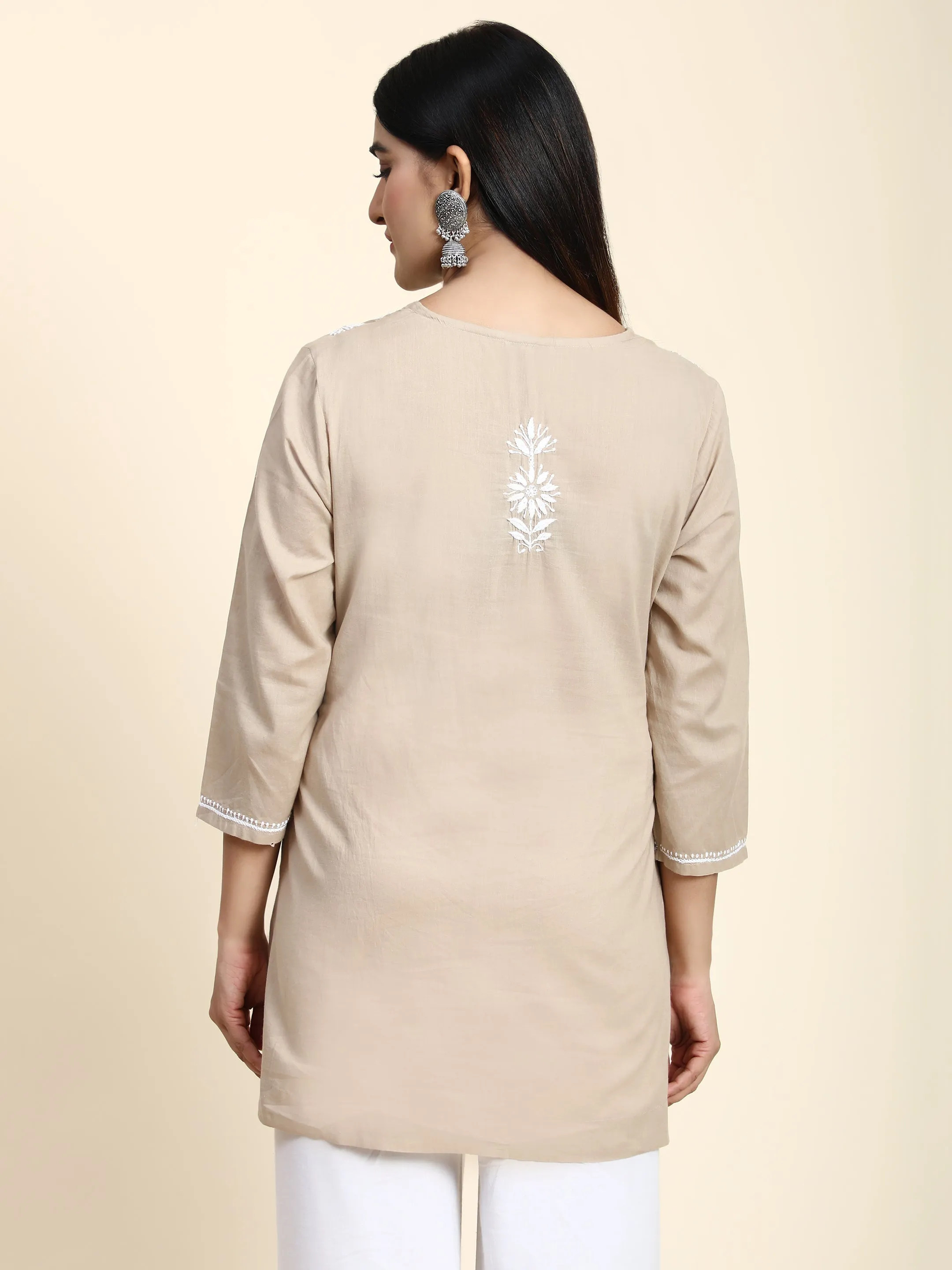 HOK chikankari Tunic for Women -Brown