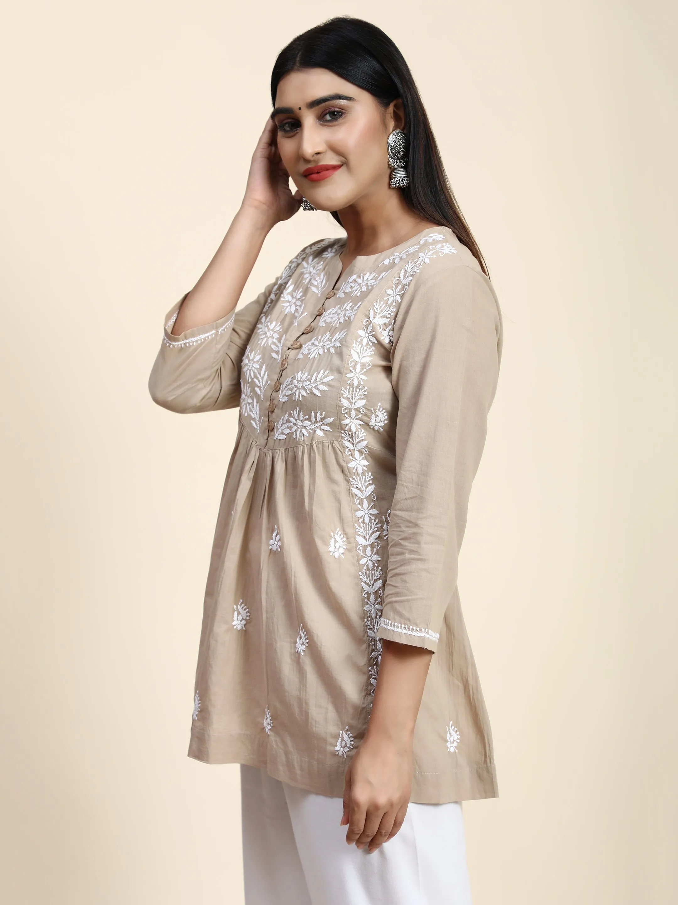 HOK chikankari Tunic for Women -Brown