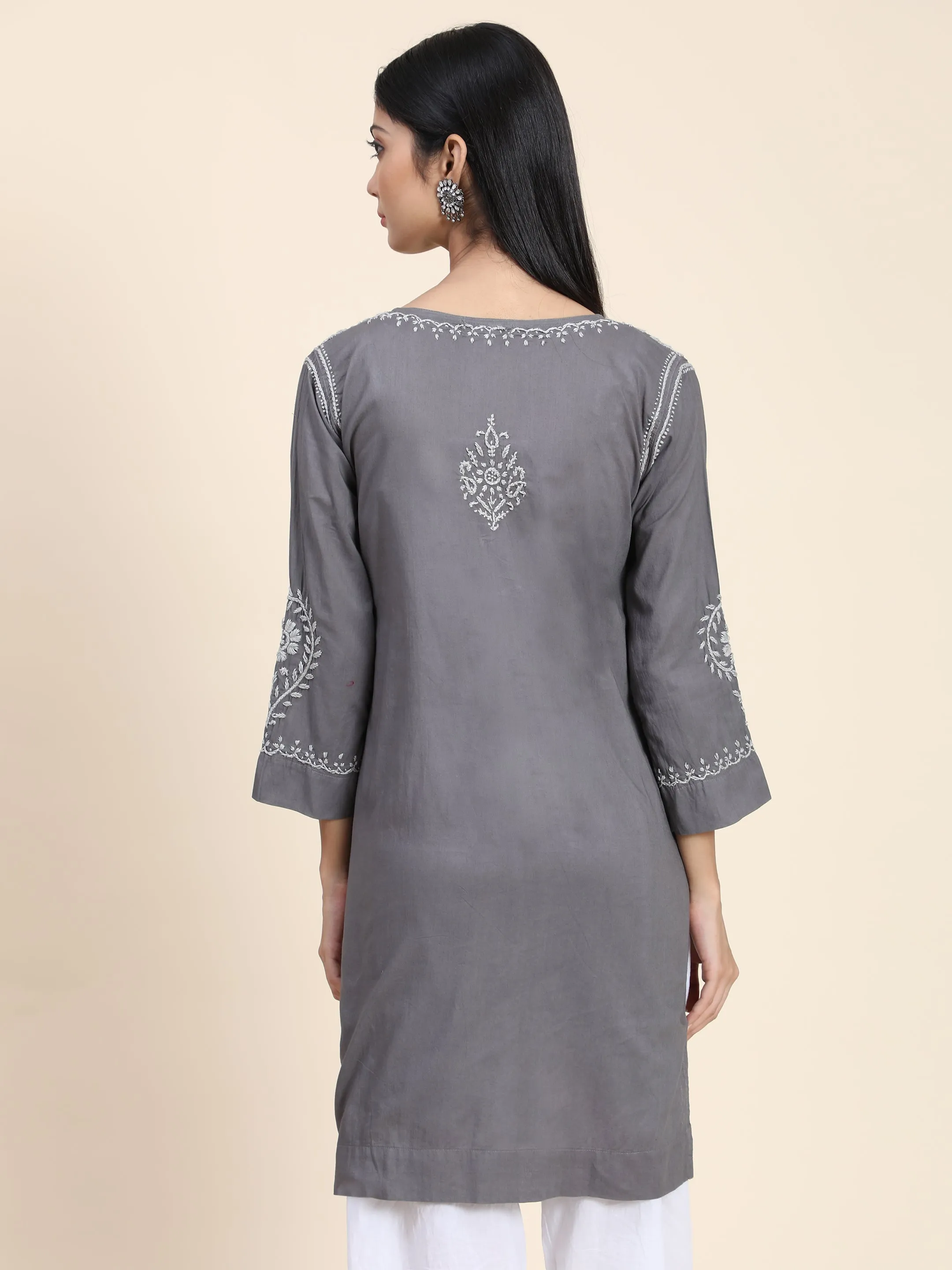 HOK chikankari Tunic for Women -Grey