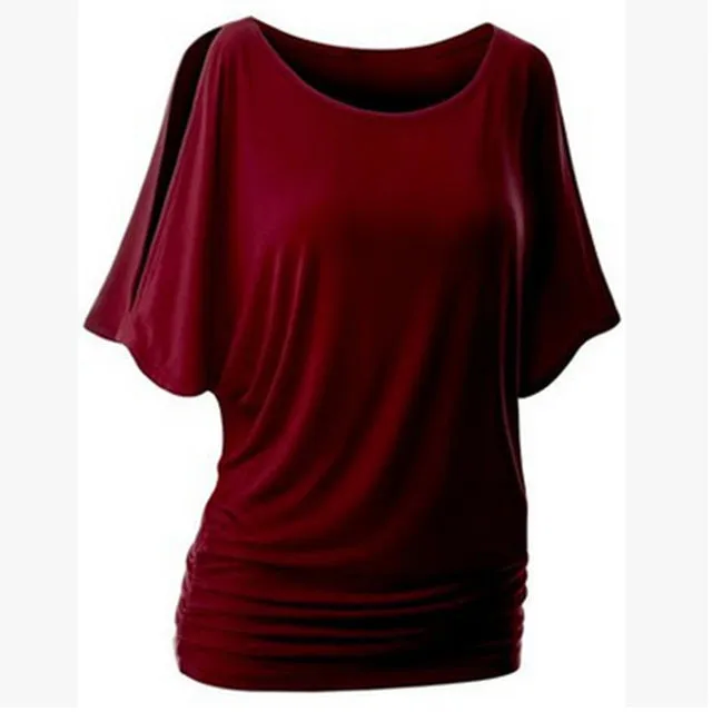 home top for women t shirt plug size loose casual simple Cut Out Off Shoulder o-nect Short Sleeve Dolman Drape Loose Tunic Top