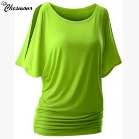 home top for women t shirt plug size loose casual simple Cut Out Off Shoulder o-nect Short Sleeve Dolman Drape Loose Tunic Top