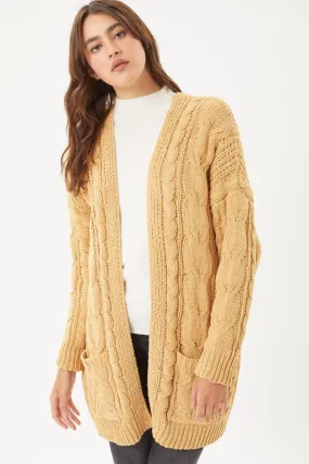 Honey Chenille Cable Knit Oversized Open Front Cardigan