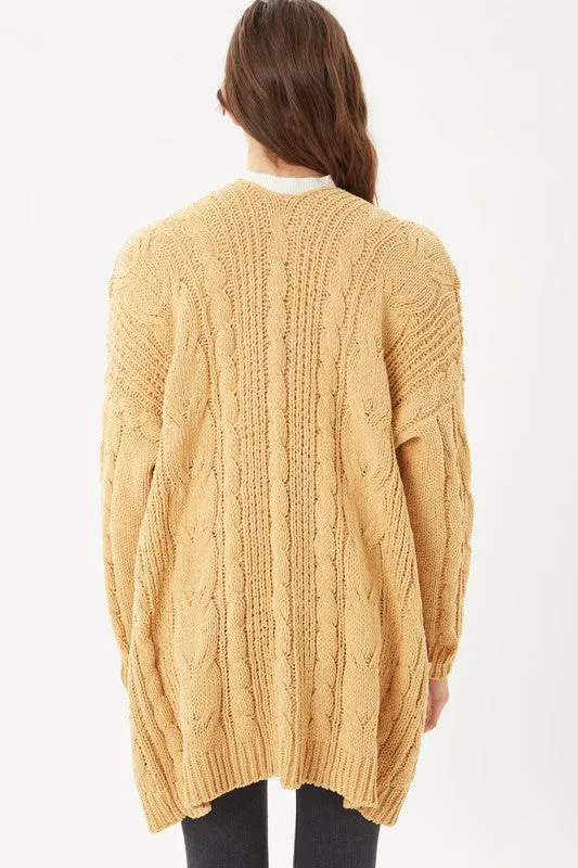 Honey Chenille Cable Knit Oversized Open Front Cardigan