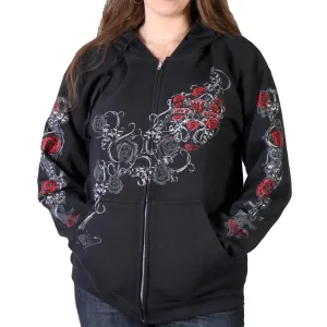 Hot Leathers GLZ4246 Ladies Black Hoodie Sweatshirt with Live, Love, Ride and Roses Artwor