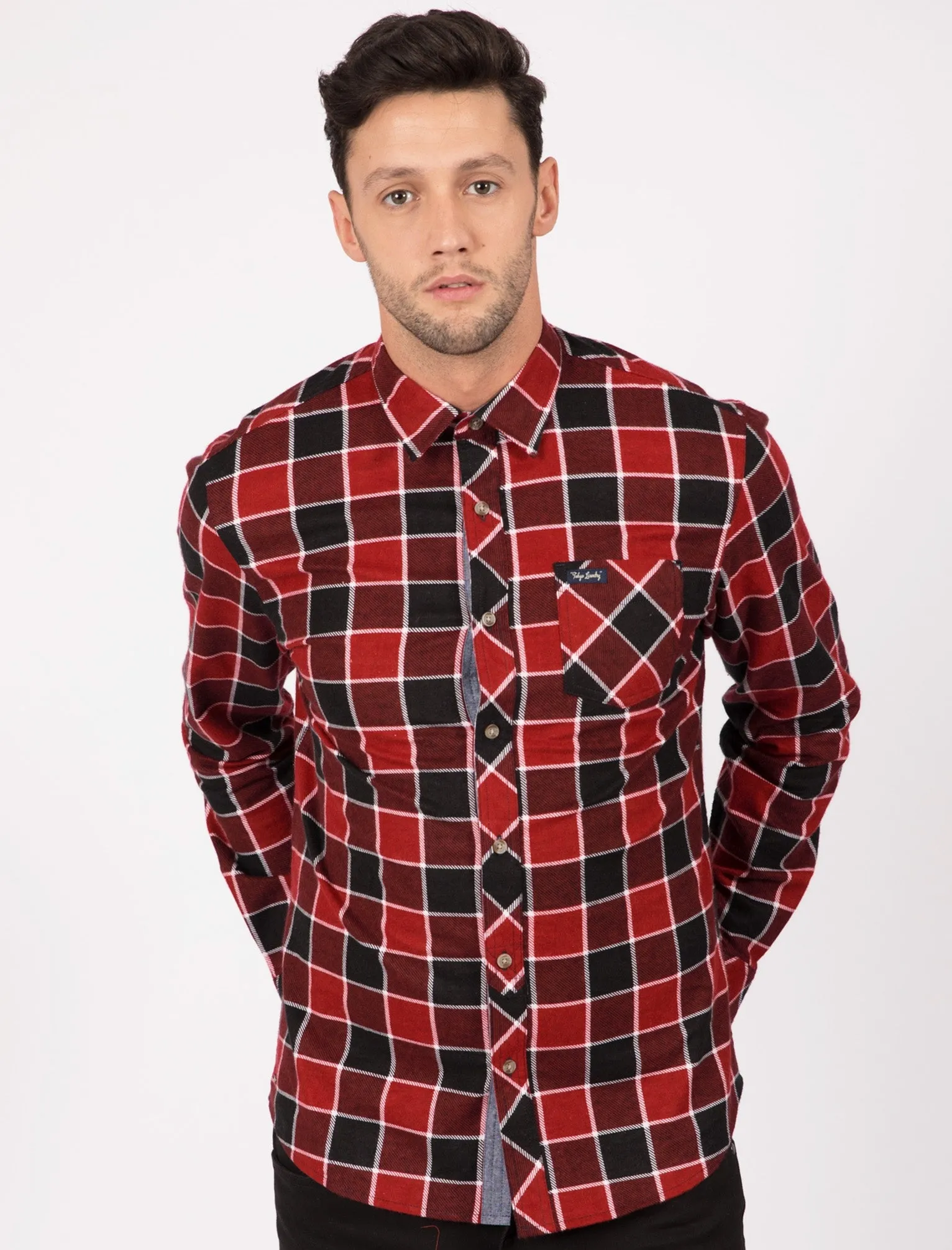 Hulverston Checked Cotton Flannel Shirt In Rio Red - Tokyo Laundry