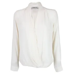 Ivory Crepe Cross Over Snap Front Blouse