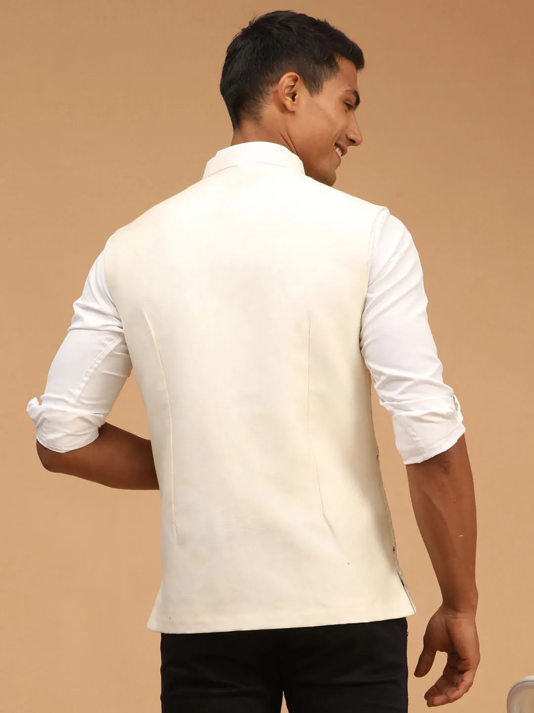 Jashvi Men's Cream Mirror Jacket