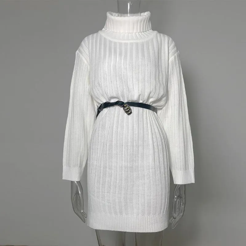 JuliaFashion - 2024 Turtleneck Loose Sweater Dress