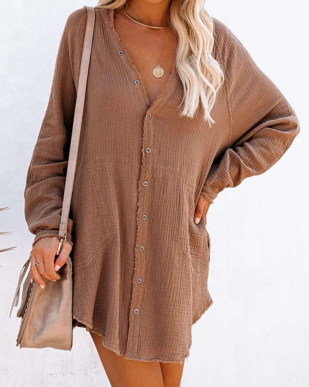 Kennedy Cotton Pocketed Button Down Tunic - Curry