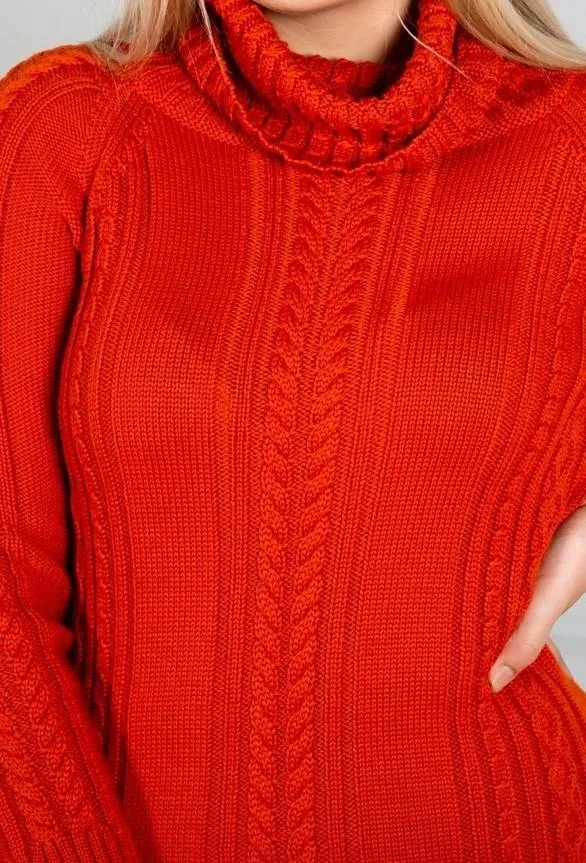 Knitted dresses long in orange color