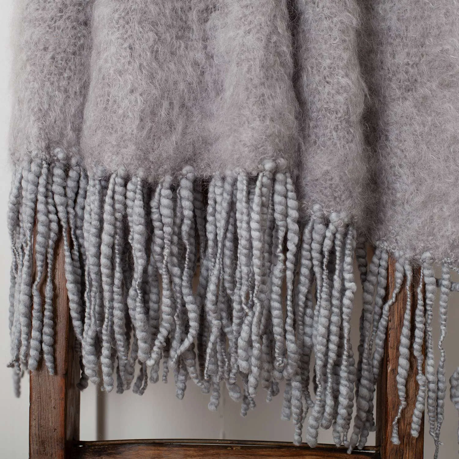 Knitted Mohair Throw Light Grey