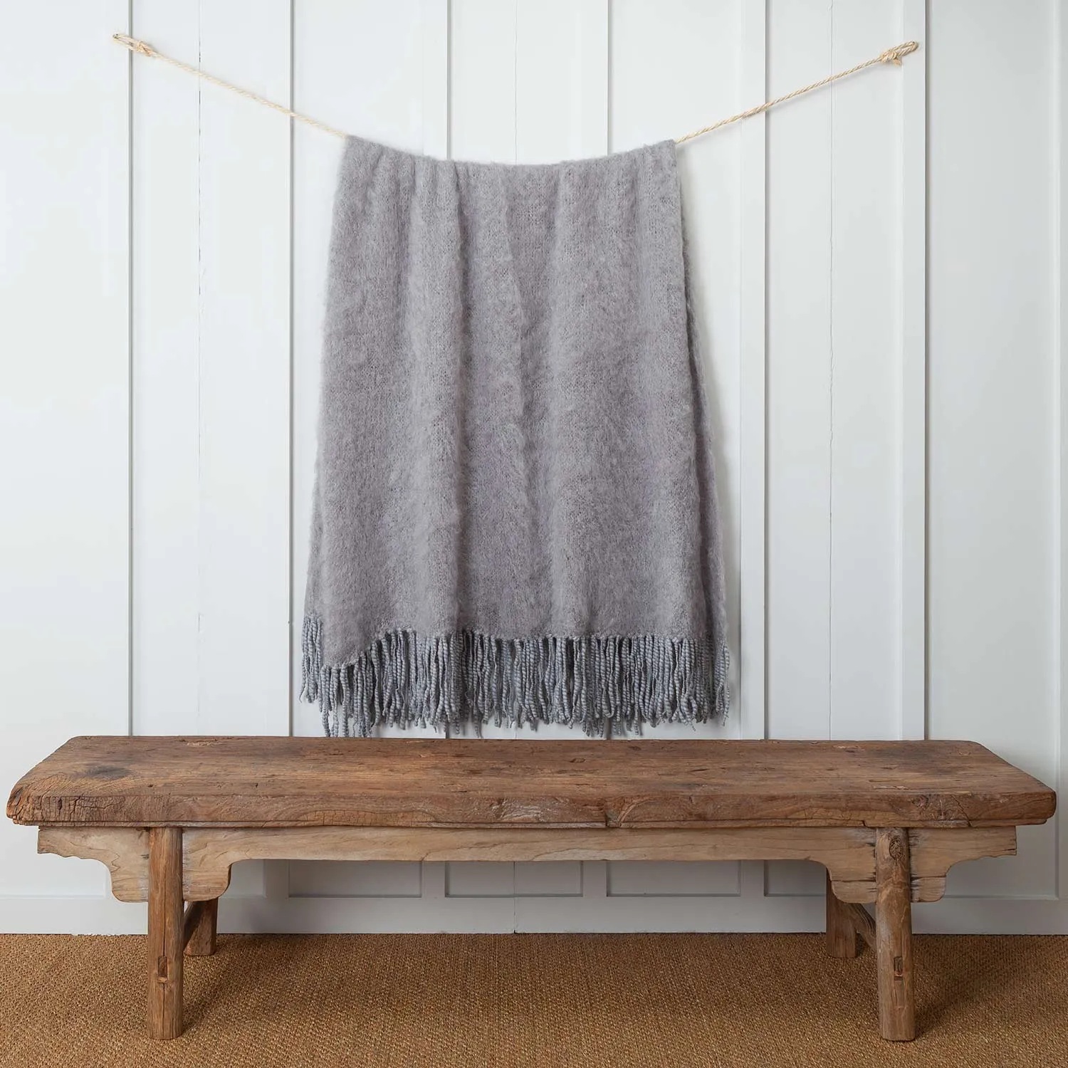 Knitted Mohair Throw Light Grey