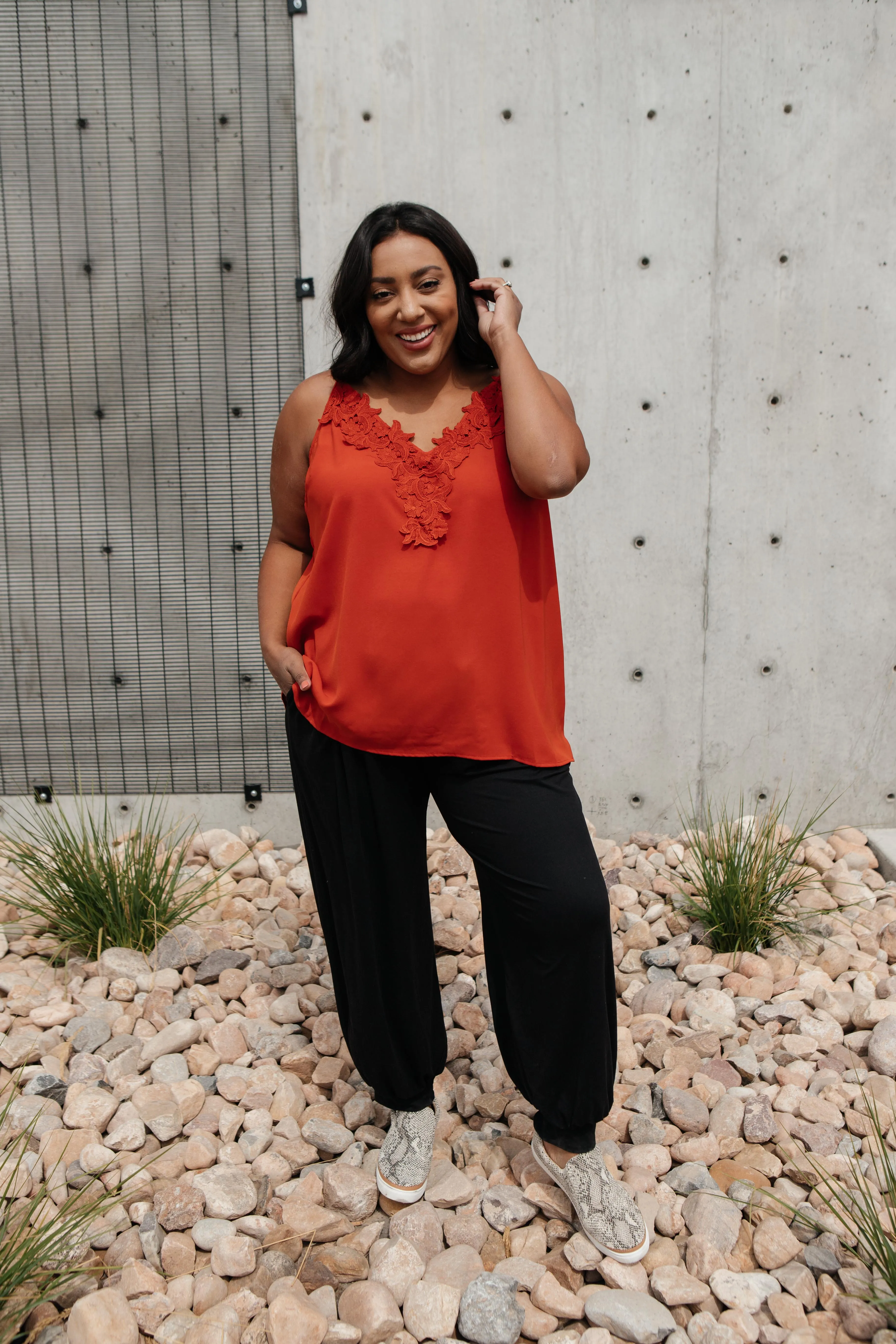 Lace Applique Camisole In Burnt Orange