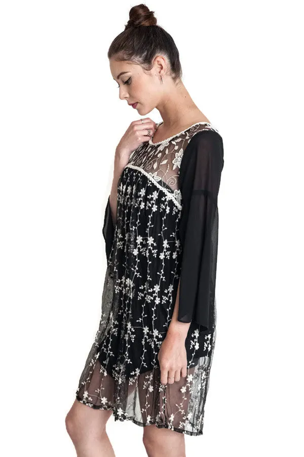 Lace Baby Doll Tunic Dress, Black