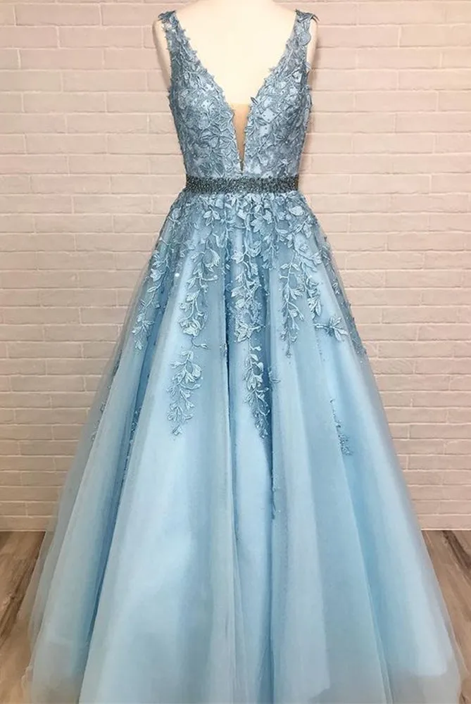 Lace Prom Dress V Neckline, Formal Dress, Evening Dress, Dance Dresses, School Party Gown, PC0793