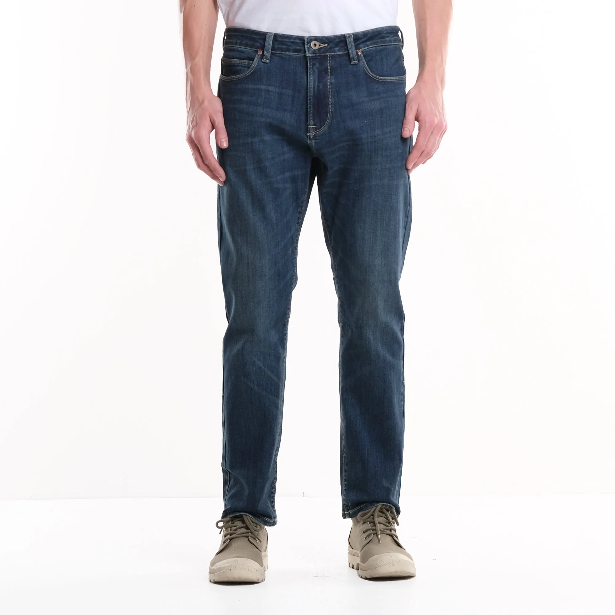 LEE MENS RAMONE SLIM NARROW DENIM PANTS IN MID VINTAGE WORN