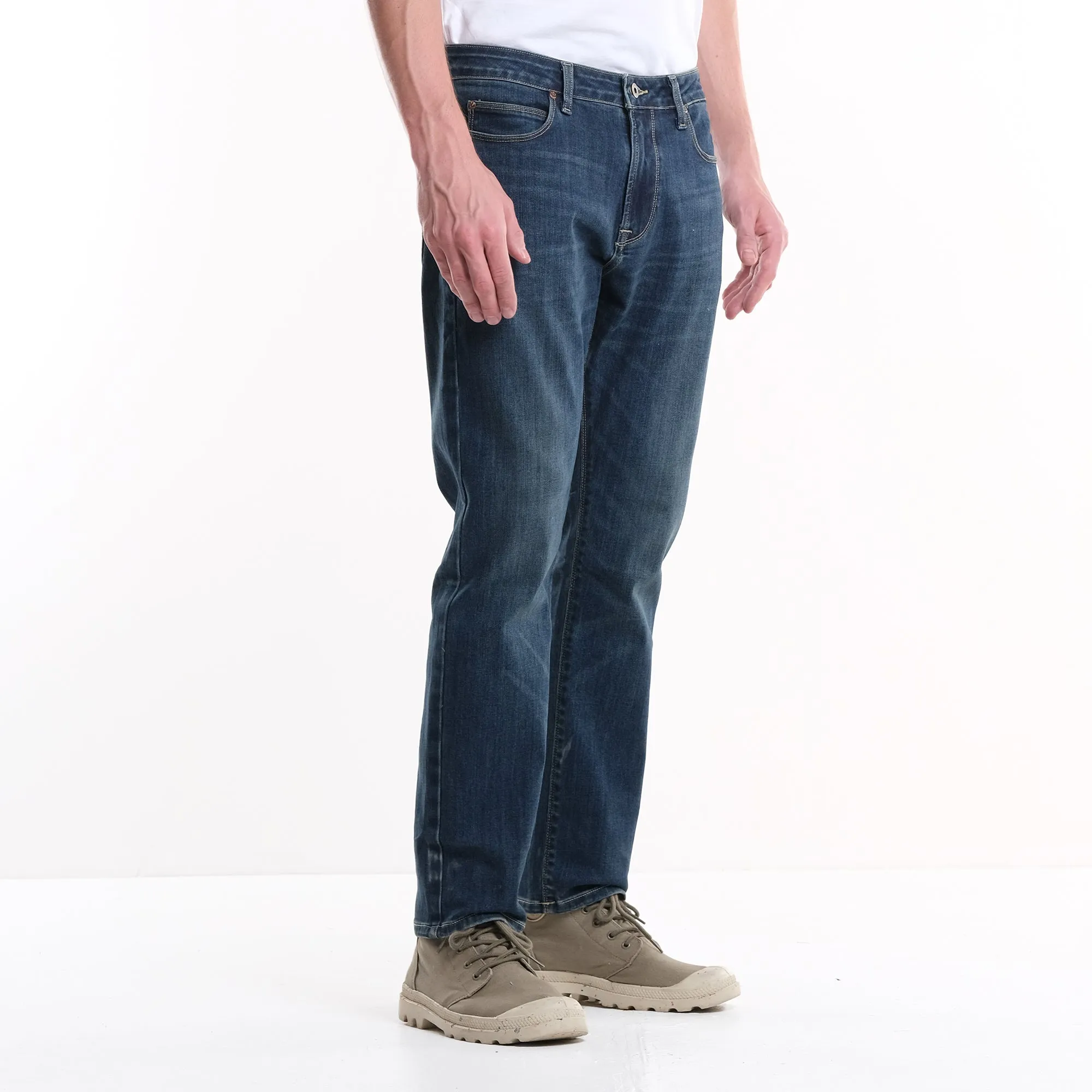 LEE MENS RAMONE SLIM NARROW DENIM PANTS IN MID VINTAGE WORN