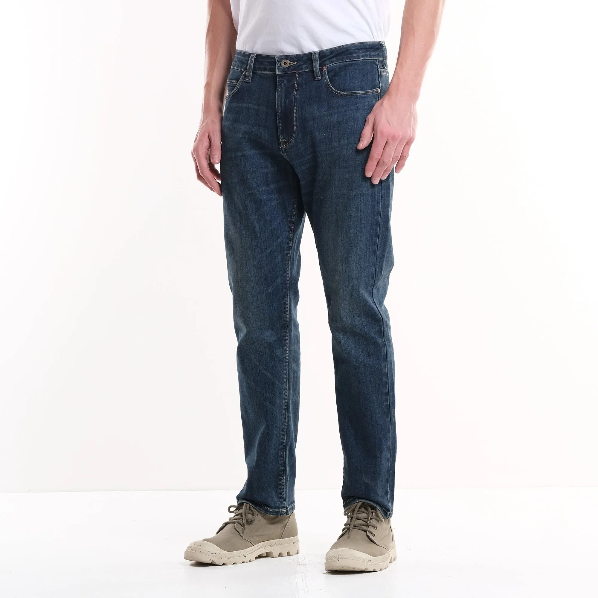 LEE MENS RAMONE SLIM NARROW DENIM PANTS IN MID VINTAGE WORN