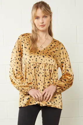 Leopard & Babydoll Blouse, Taupe